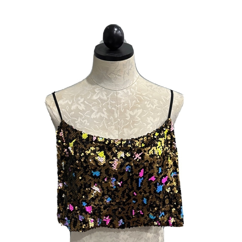 NWT Cosmopolitan Sequins Trendy Colorful Pink Blue and Gold Adjustable StrapsTop